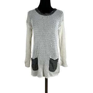 Soft Surroundings Womens Open Knit Boulevard Round Neck Pullover Sweater White